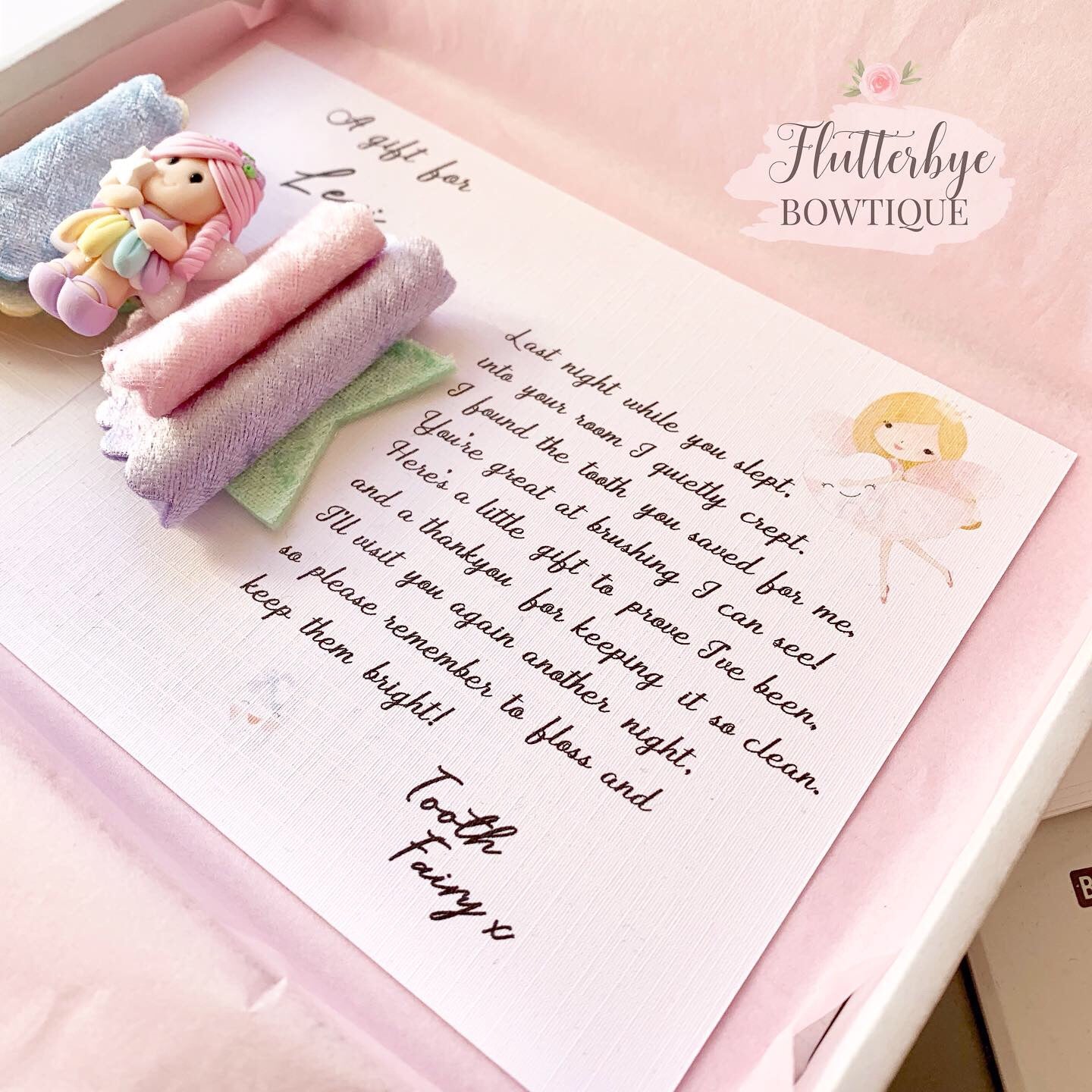 Tooth Fairy Hair Bow and card gift - Flutterbye Bowtique