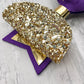 Personalised Cadbury Purple Satin Bow, Gold Glitter Name Bow - Flutterbye Bowtique