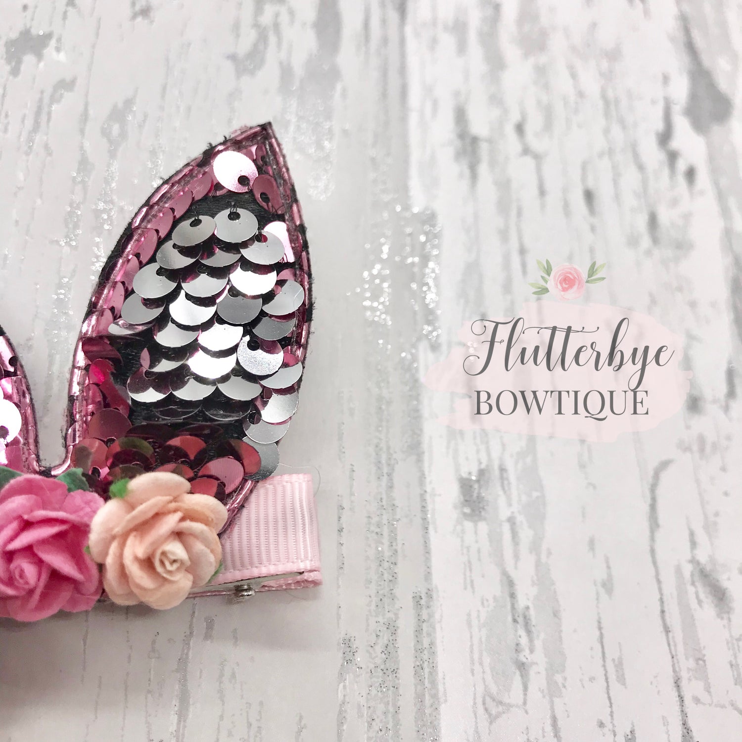 Cute Sequin Bunny Hair Clip, Floral bunny clip set - Flutterbye Bowtique