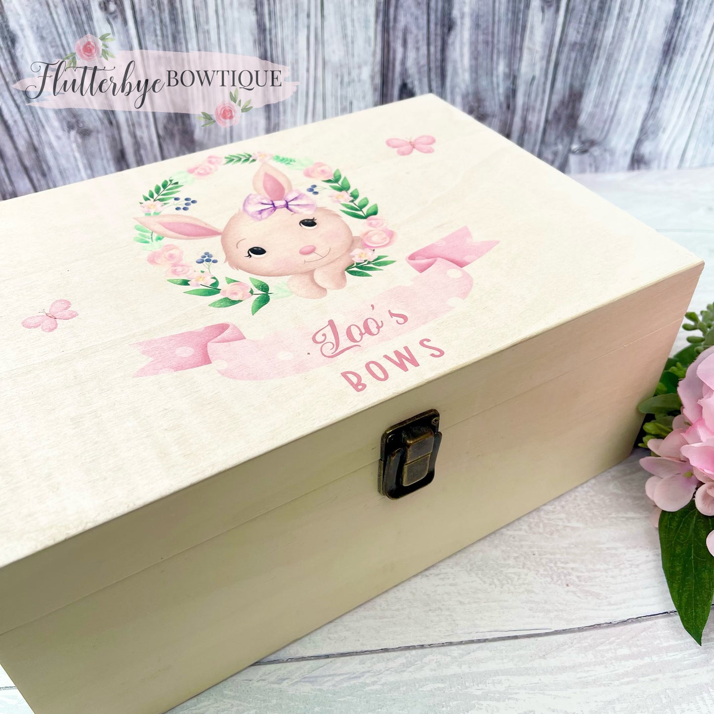 Bunny Bow Box, personalised wooden box