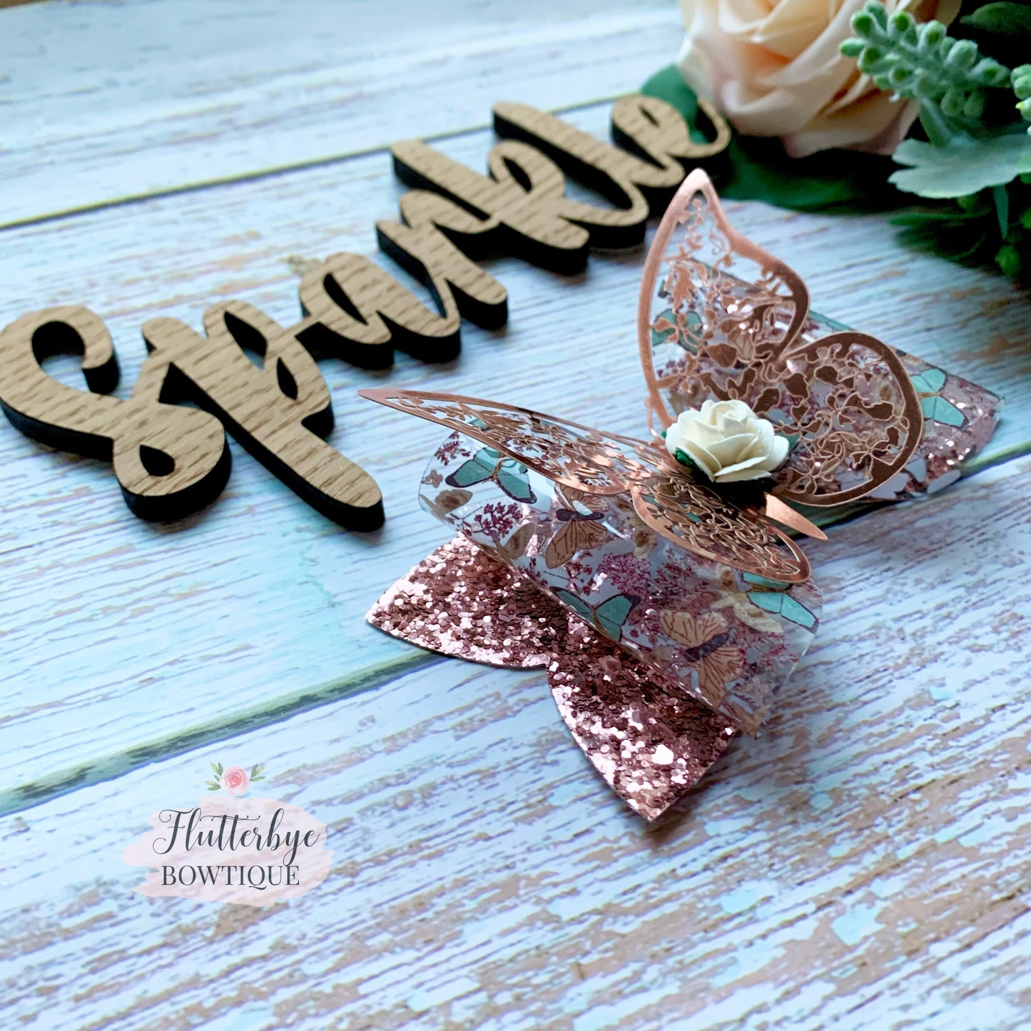 Rose Gold Butterfly Hair Bow