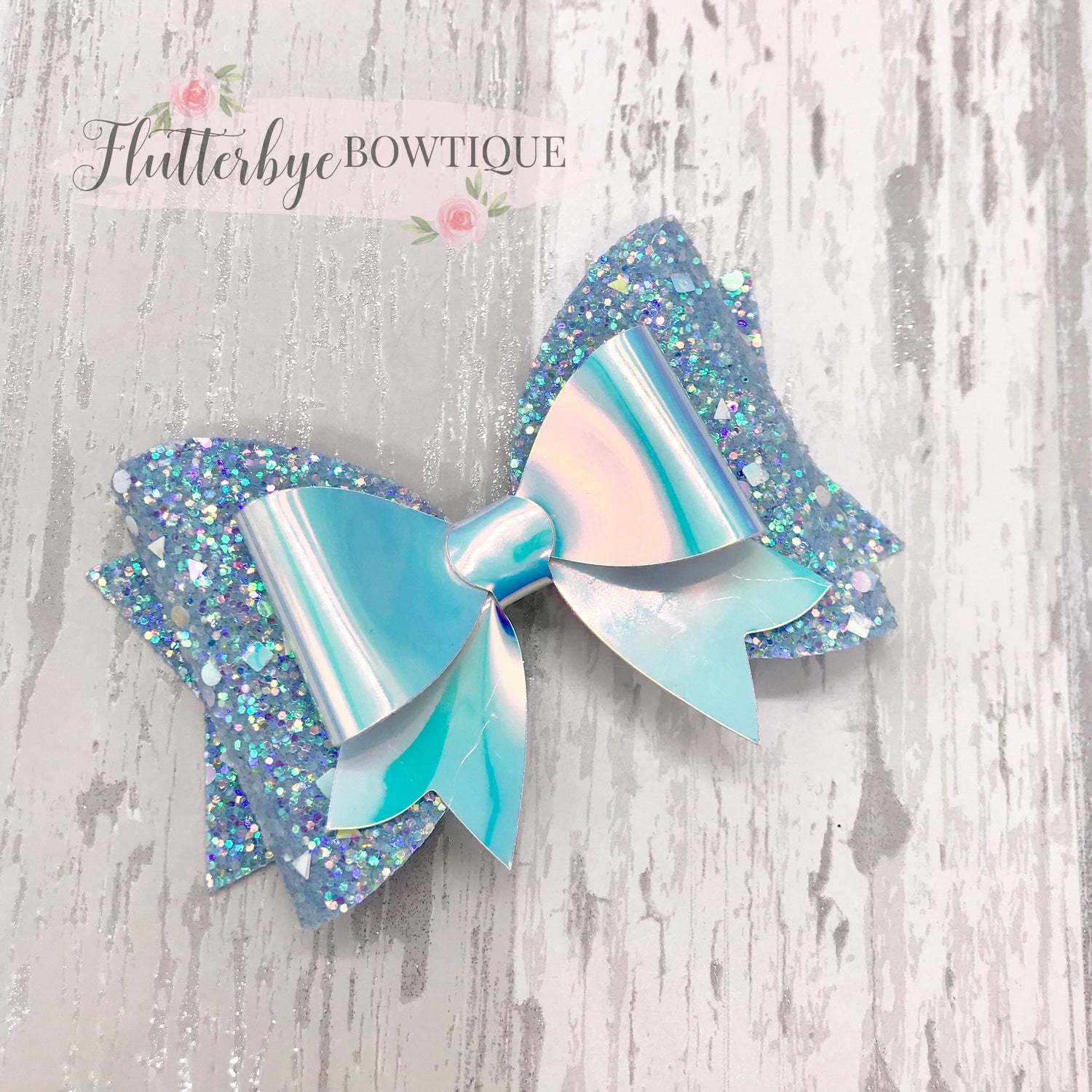 Iridescent Glitter and Mirror Fancy Double Bow - Flutterbye Bowtique