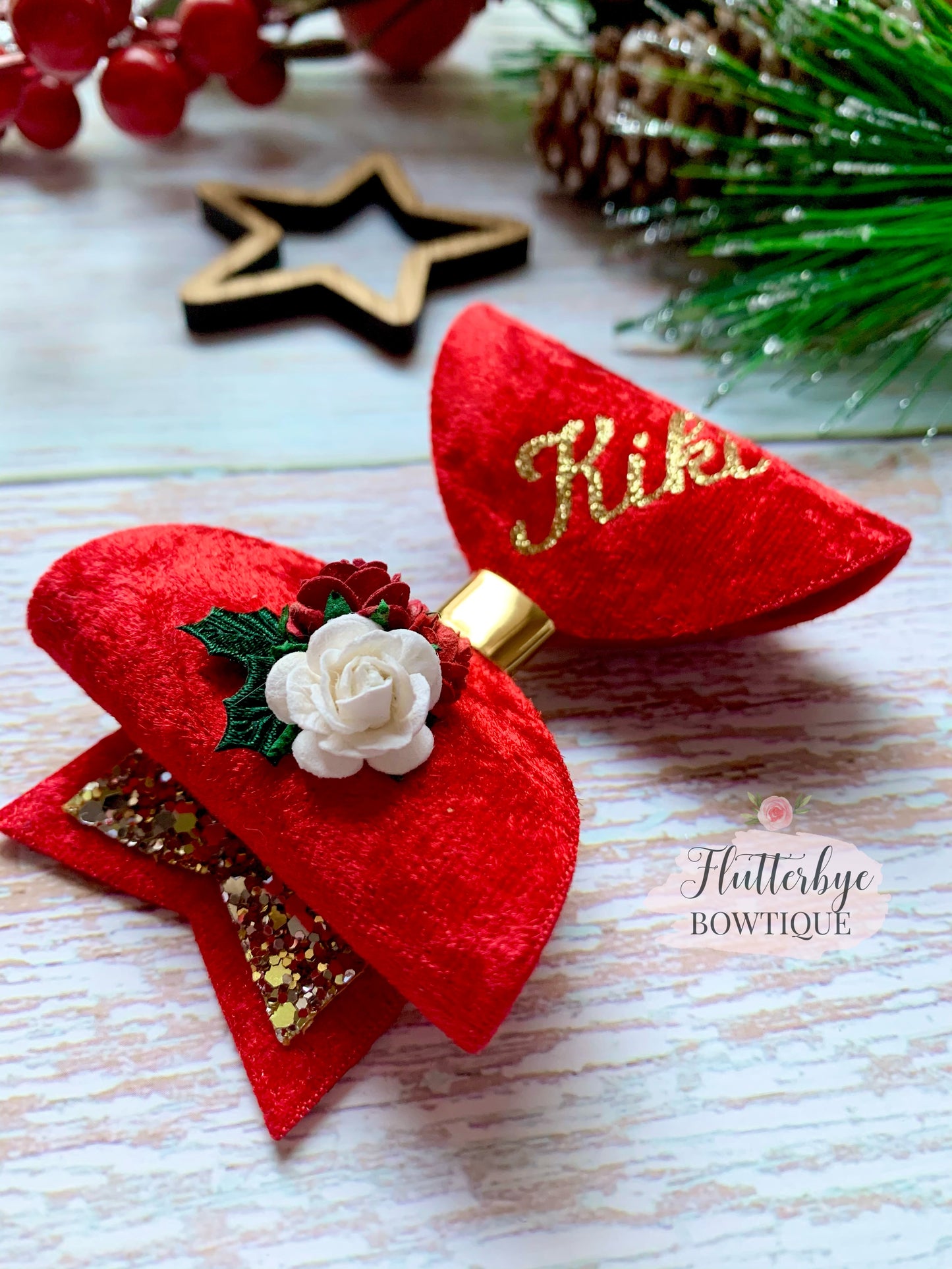 Personalised Christmas Velvet Floral bow