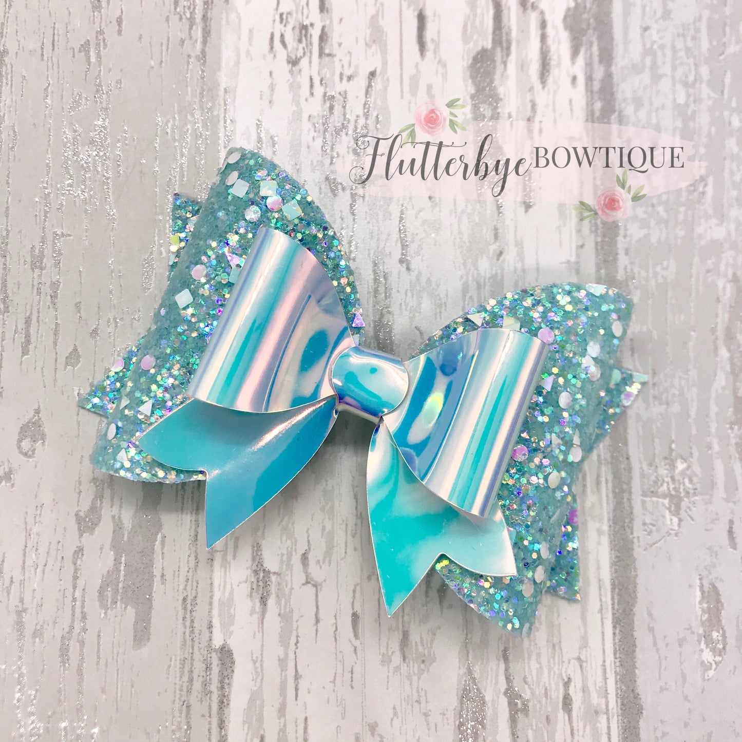 Iridescent Glitter and Mirror Fancy Double Bow - Flutterbye Bowtique