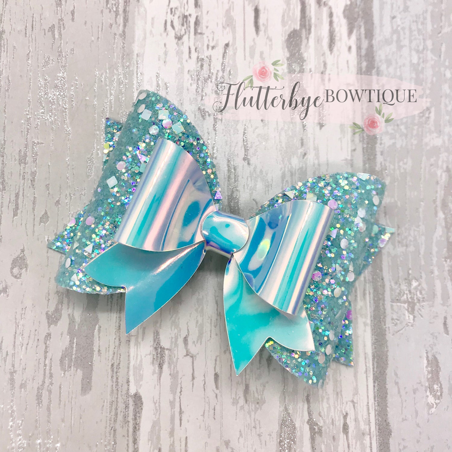 Iridescent Glitter and Mirror Fancy Double Bow - Flutterbye Bowtique