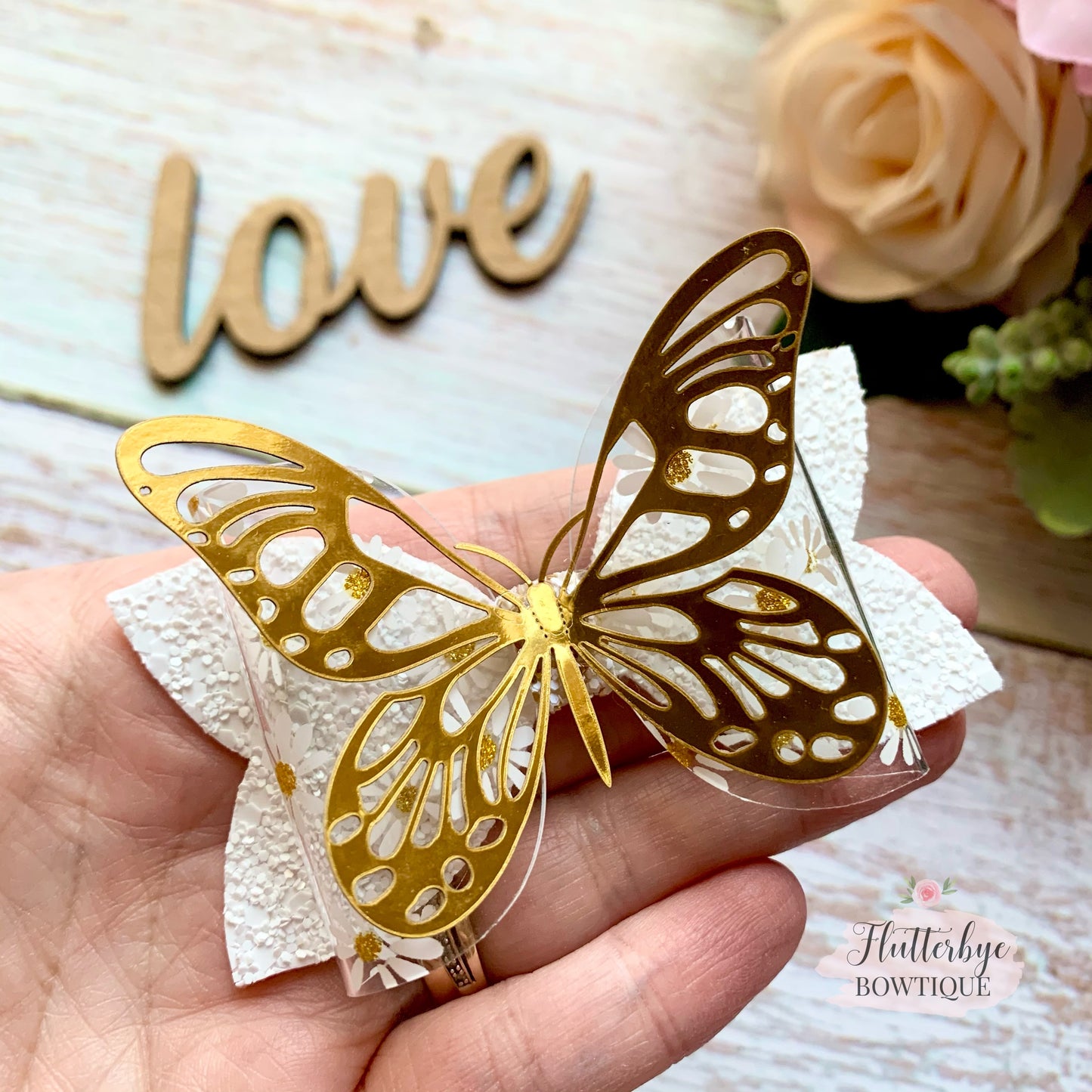 Gold Butterfly Sparkle Hair Bow