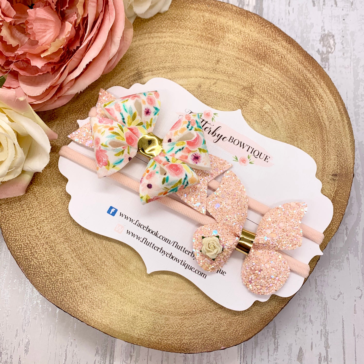 Peach Glitter Butterfly Hair Clip, Floral Butterflies bow - Flutterbye Bowtique