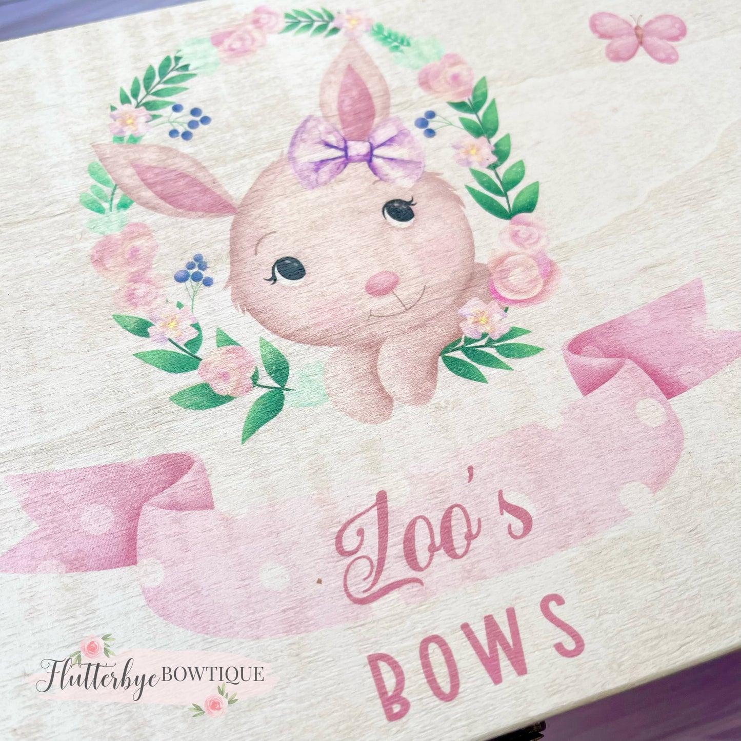 Bunny Bow Box, personalised wooden box