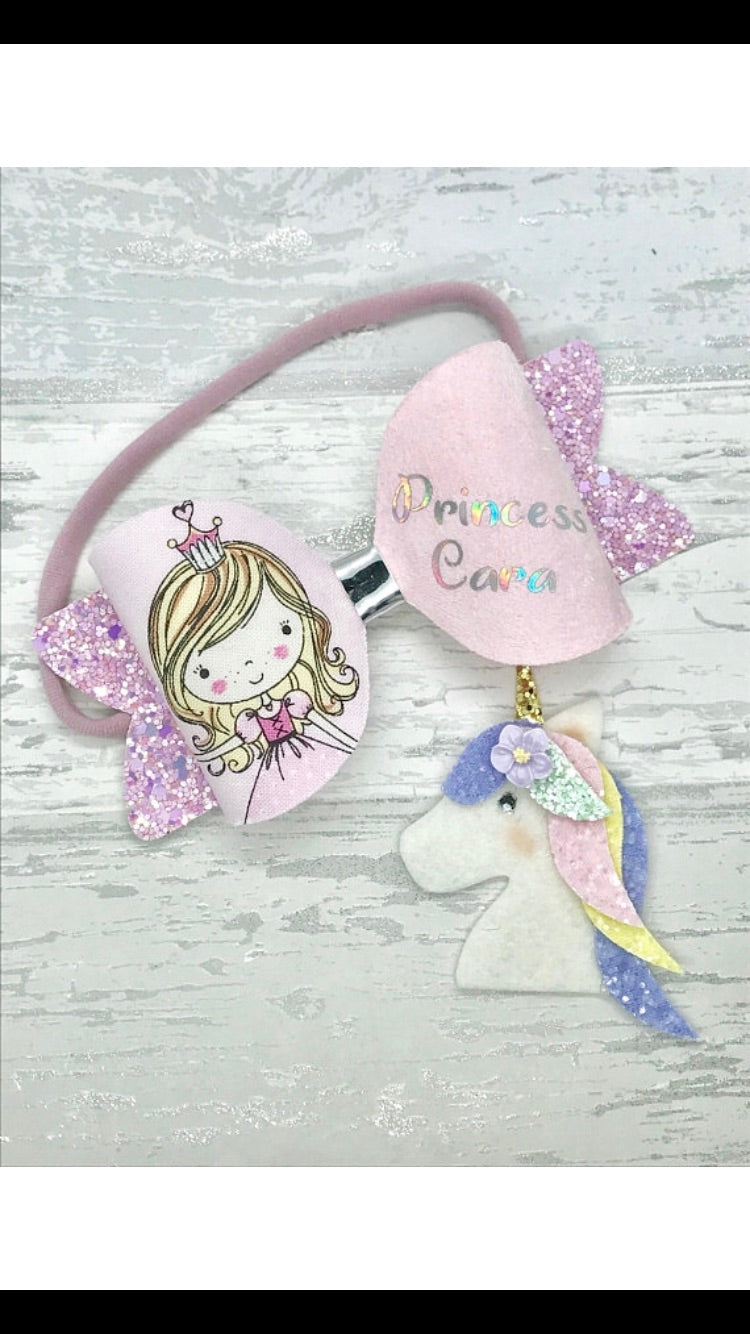 Personalised Princess Hair Bow - Flutterbye Bowtique