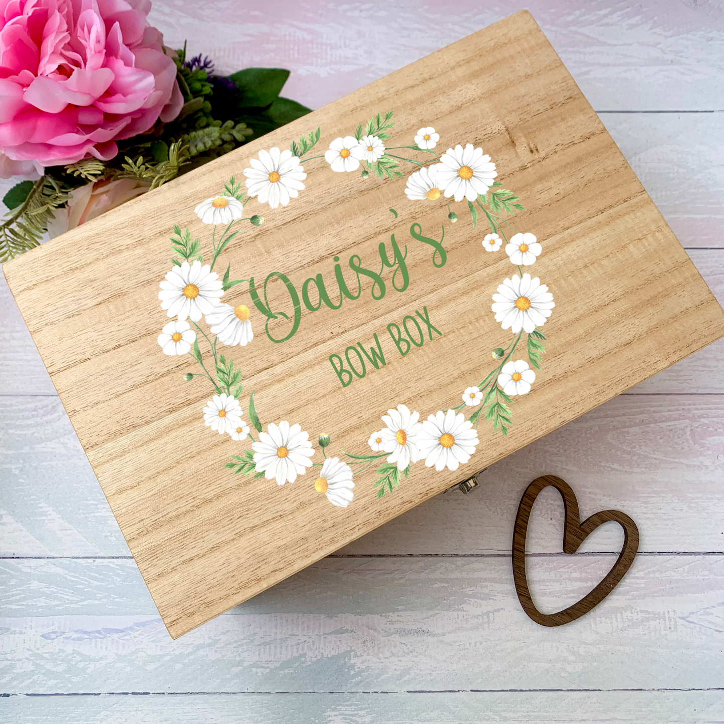 Daisy Bow Box, personalised wooden box