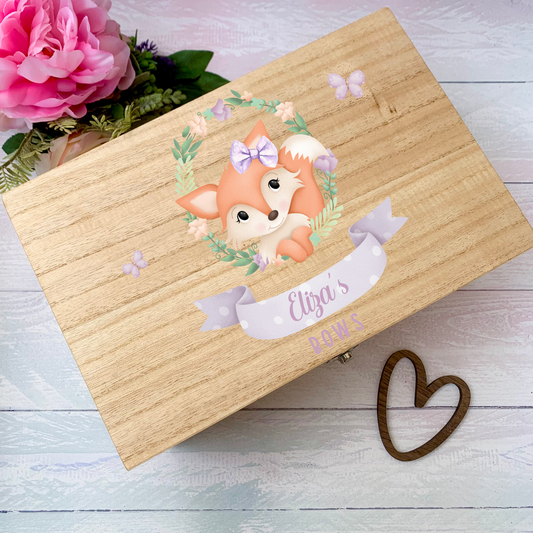 Fox Bow Box, personalised wooden box