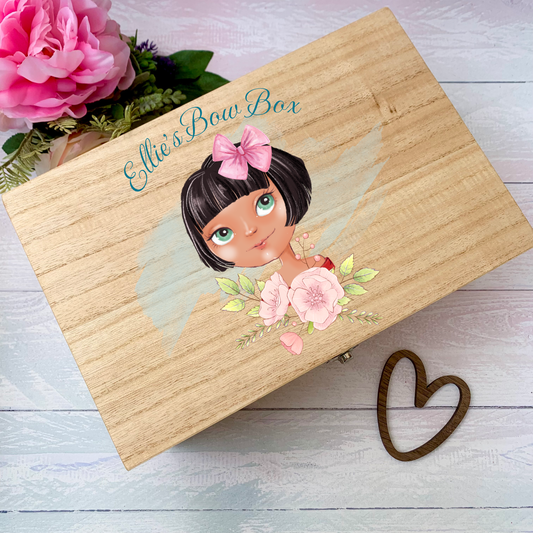 Girl Bow Box, personalised wooden box