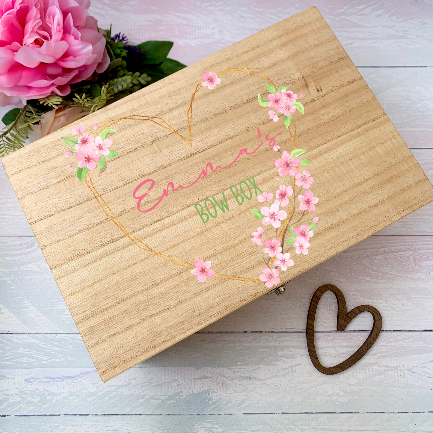 Blossom Bow Box, personalised wooden box