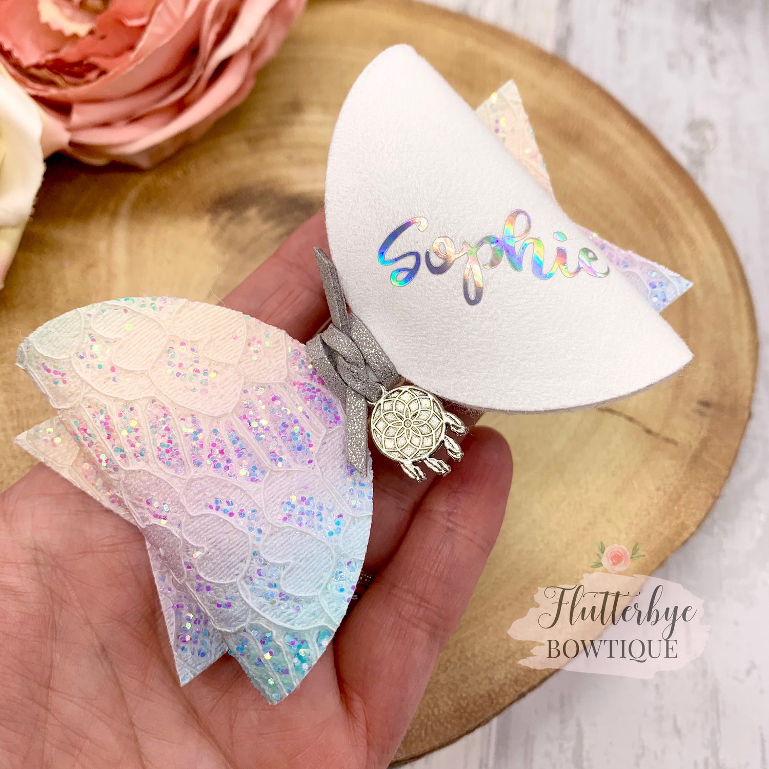 Pastel Dream Lace Hair Clips, Dream Catcher Charm bow - Flutterbye Bowtique