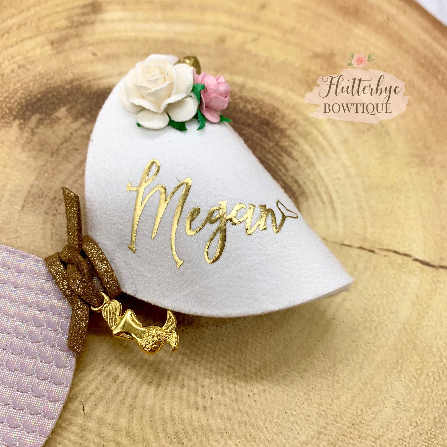 Personalised Mermaid Hair Bow and Shell clip set - Flutterbye Bowtique