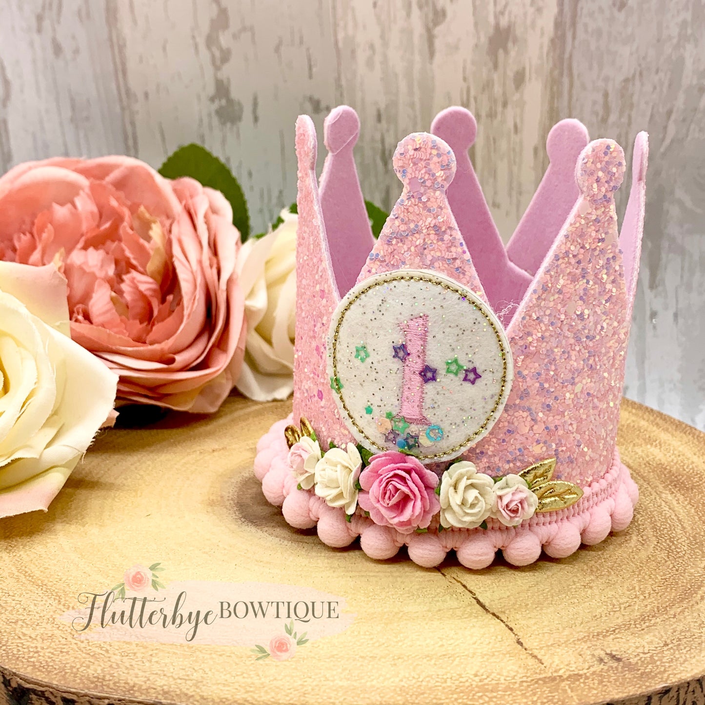 New Shaker Birthday Crown and Badge, Cake Smash Props - Flutterbye Bowtique