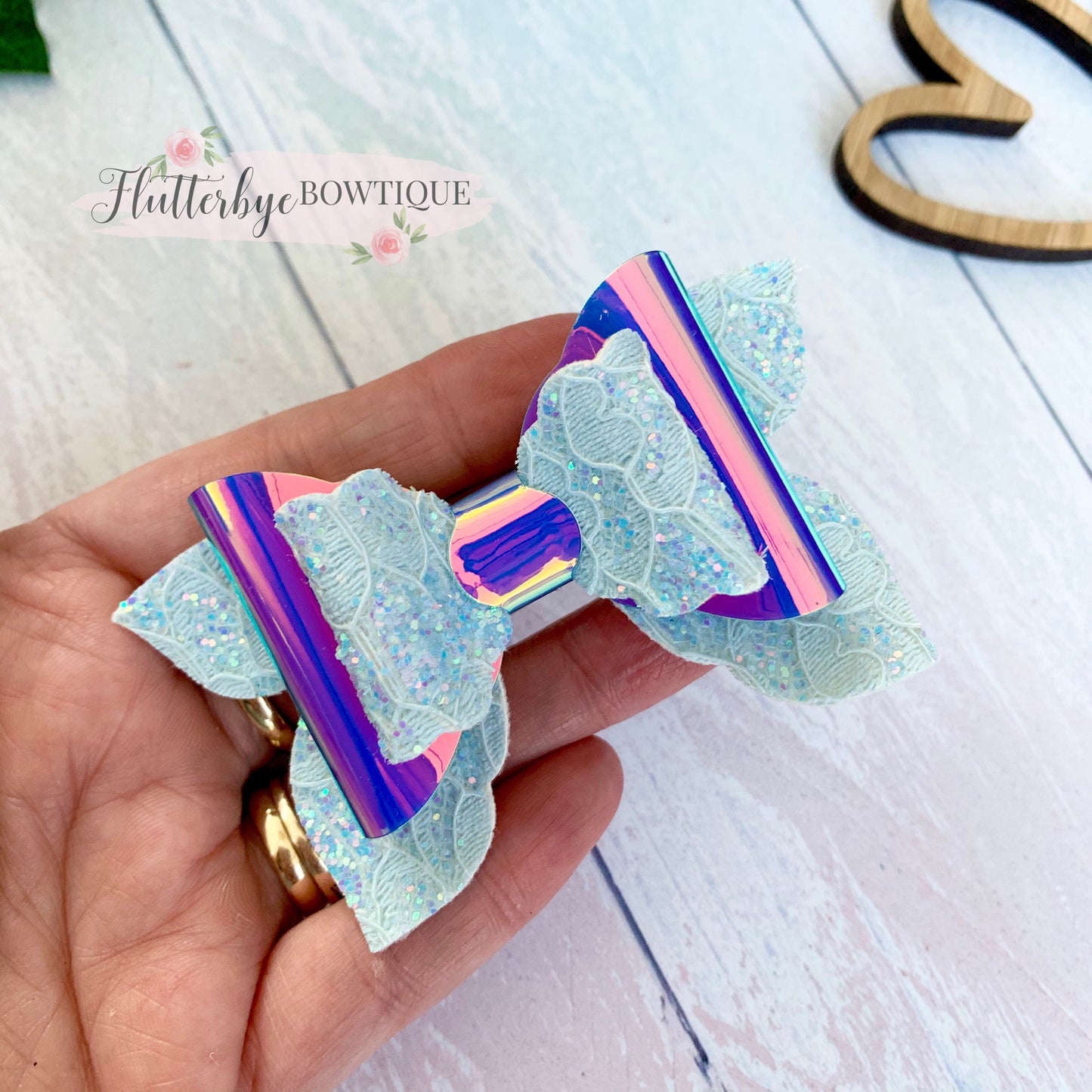 Iridescent Glitter Lace and Mirror Fairy Tails Bow