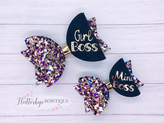 Girl Boss Bow, Mini Boss Hair Bow - Flutterbye Bowtique
