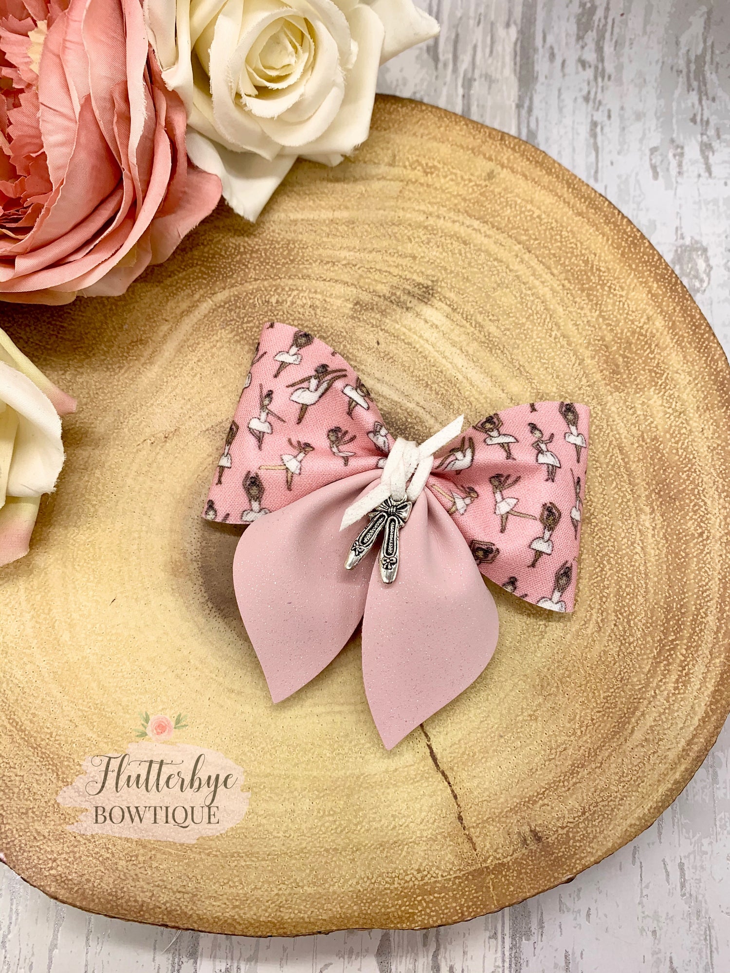 Ballerina Party Pinch Hair Bow, ballet shoes charm Hair Bow - Flutterbye Bowtique