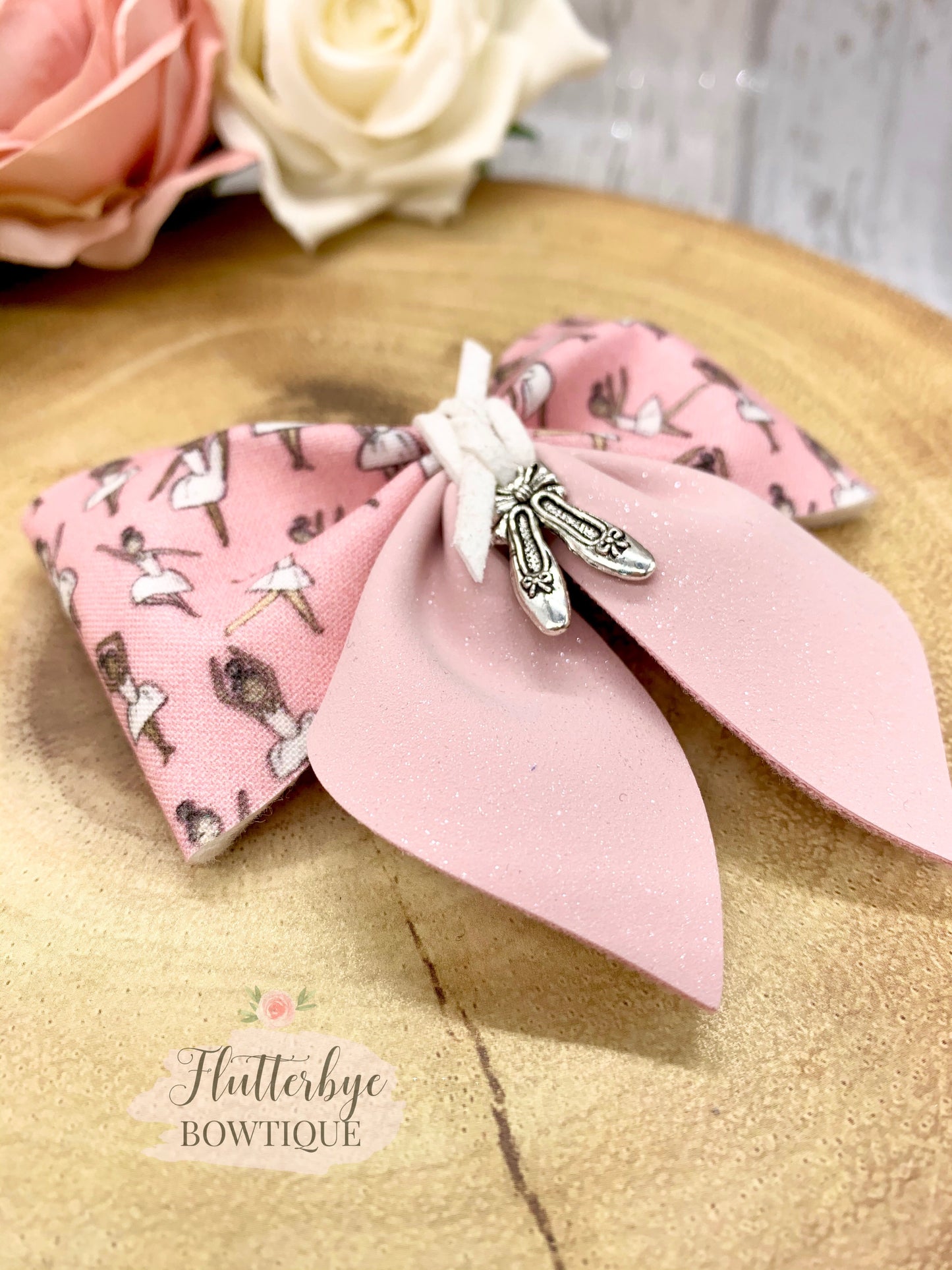 Ballerina Party Pinch Hair Bow, ballet shoes charm Hair Bow - Flutterbye Bowtique