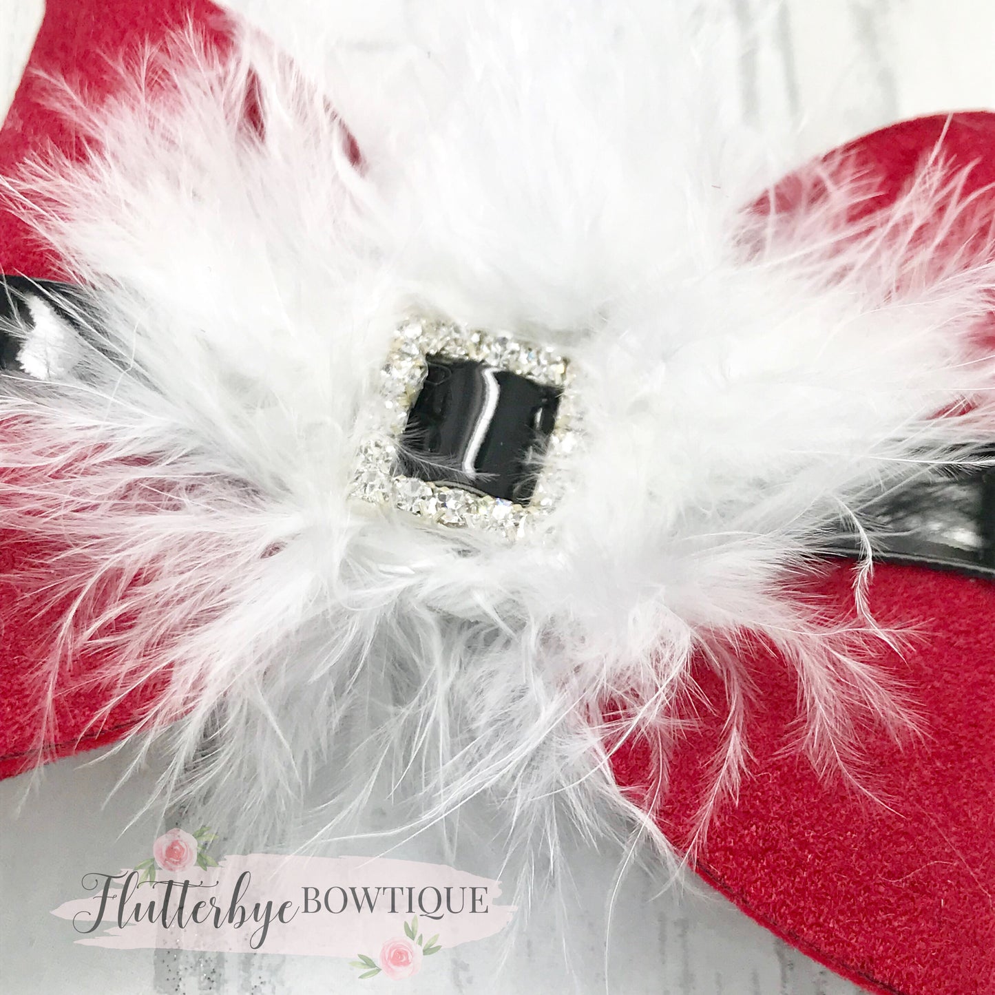 Marabou Santa Hair Bow, Santa's Belt Clip - Flutterbye Bowtique