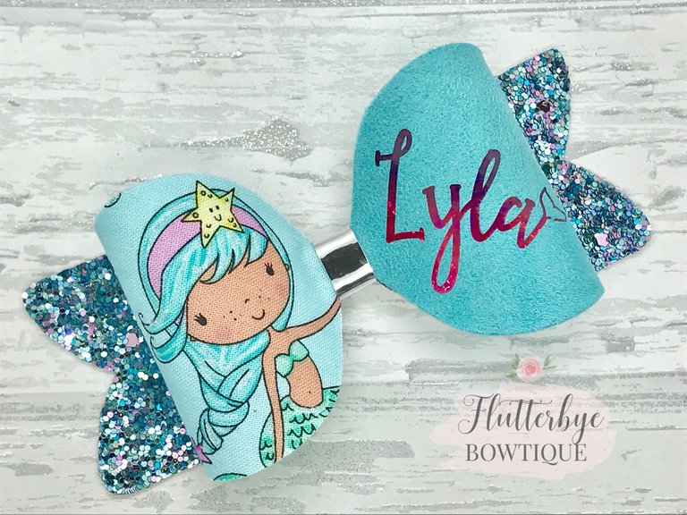 Personalised Mermaid Girl Hair Bow - Flutterbye Bowtique