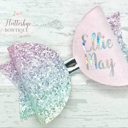Personalised Pastel Rainbow Hair Bow - Flutterbye Bowtique