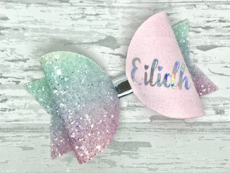 Personalised Pastel Rainbow Hair Bow - Flutterbye Bowtique